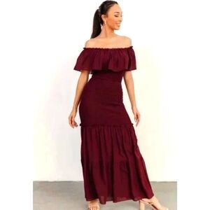 Baltic Born Amalfi Smocked Maxi Dress Chiffon Off The Shoulder Ruffle Tiered, XL